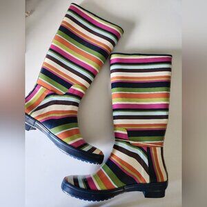🐆 COACH PAMMIE tall rain boots striped sz 8B